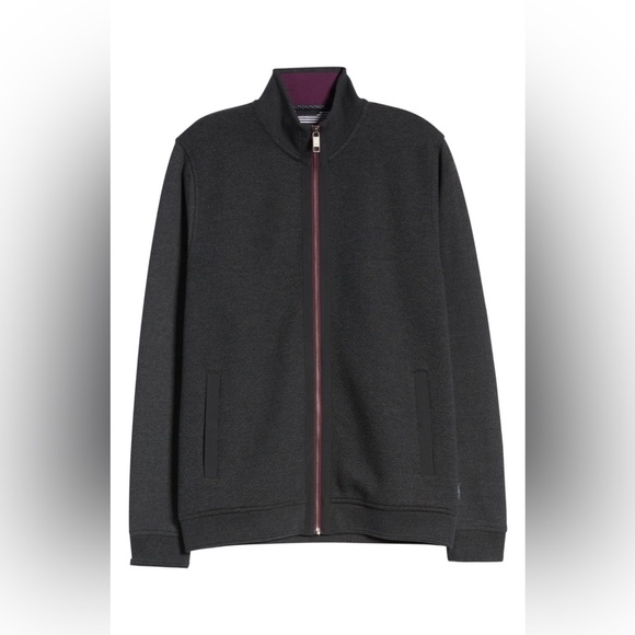 Ted Baker Men’s Charcoal Gray Zip-Up Jacket Sweater Preppy Casual Office Slim M - Picture 2 of 11